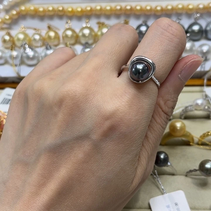 戒圈海水珍珠银S925镶嵌8-9mm 73号