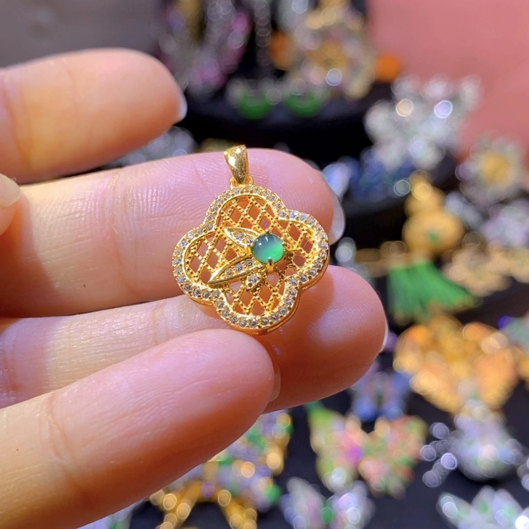 翡翠银S925镶嵌吊坠(不含链)天然翡翠