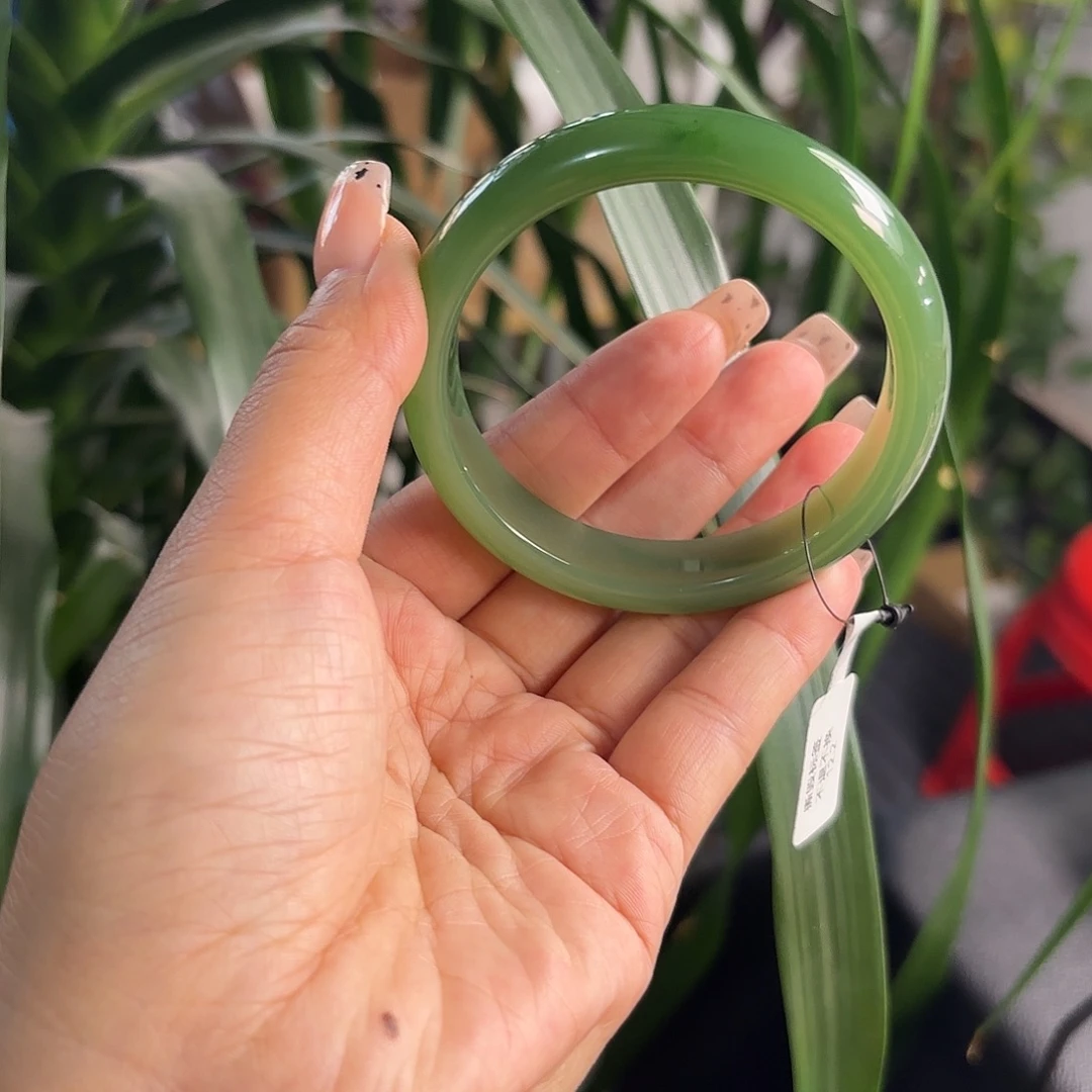 和田玉未镶嵌手镯粉绿无结构 59 60