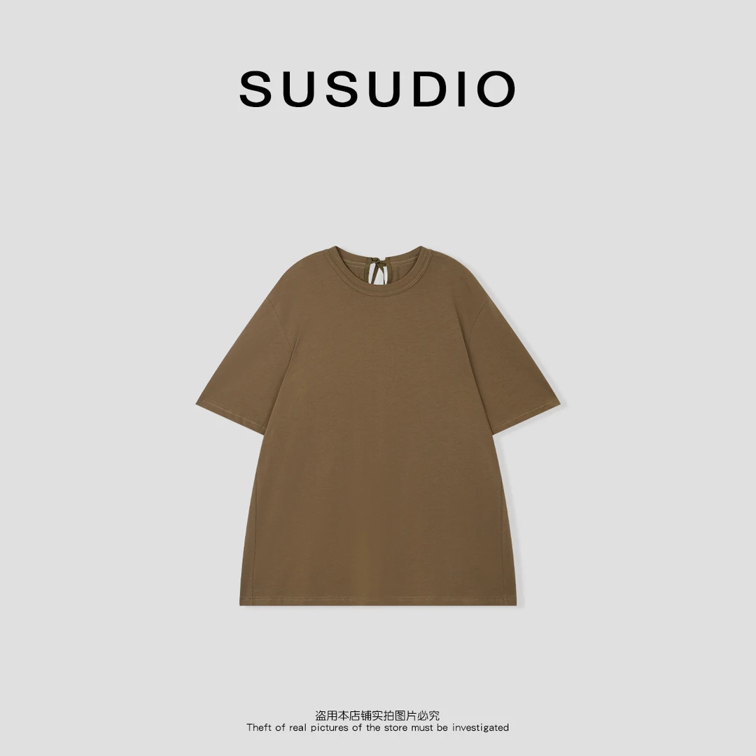 SUSUDIO 100棉 夏季慵懒休闲大版型宽松显瘦绑带T恤 10527