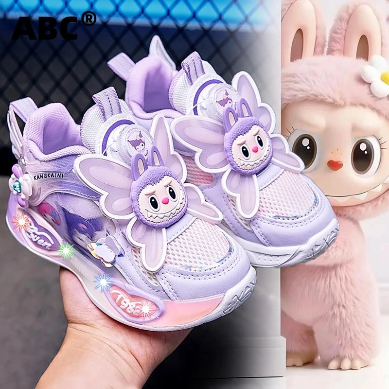 ABC鞋女童运动鞋2025夏款透气网面儿童发光鞋公主老爹鞋