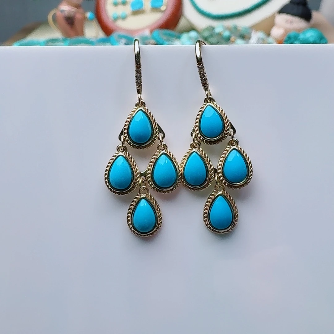 绿松石未镶嵌高瓷玉化蓝水滴款耳环