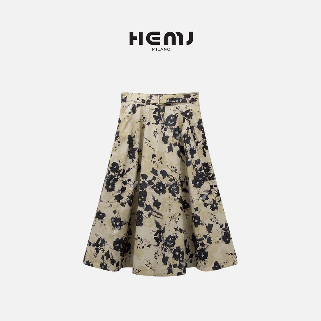 HEMJ 和梦洁“花影藏夏”收腰A字印花时尚气质中长半身 CM2B2081