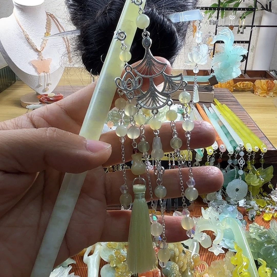 蛇纹石玉合金发饰