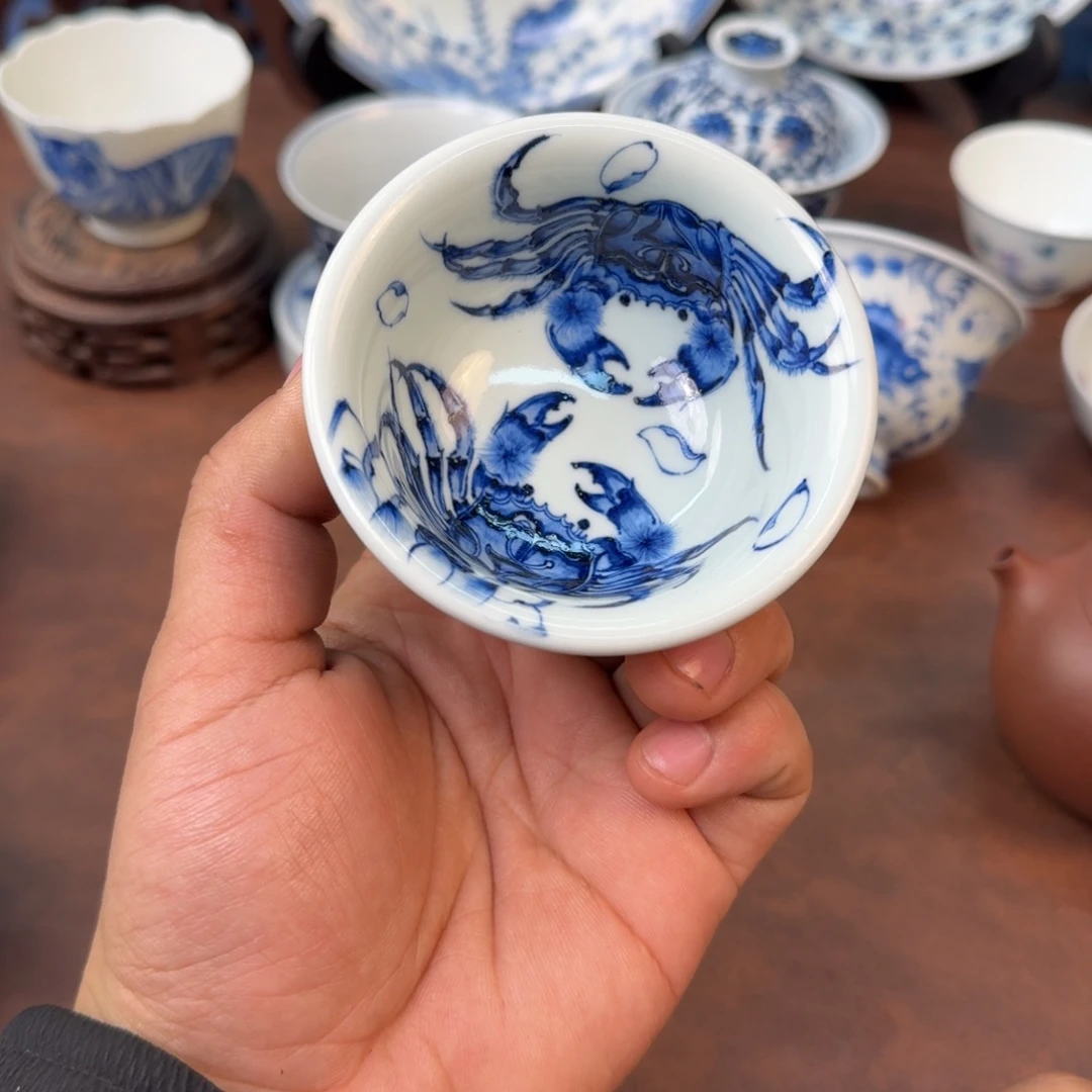 摆件陶螃蟹小压手