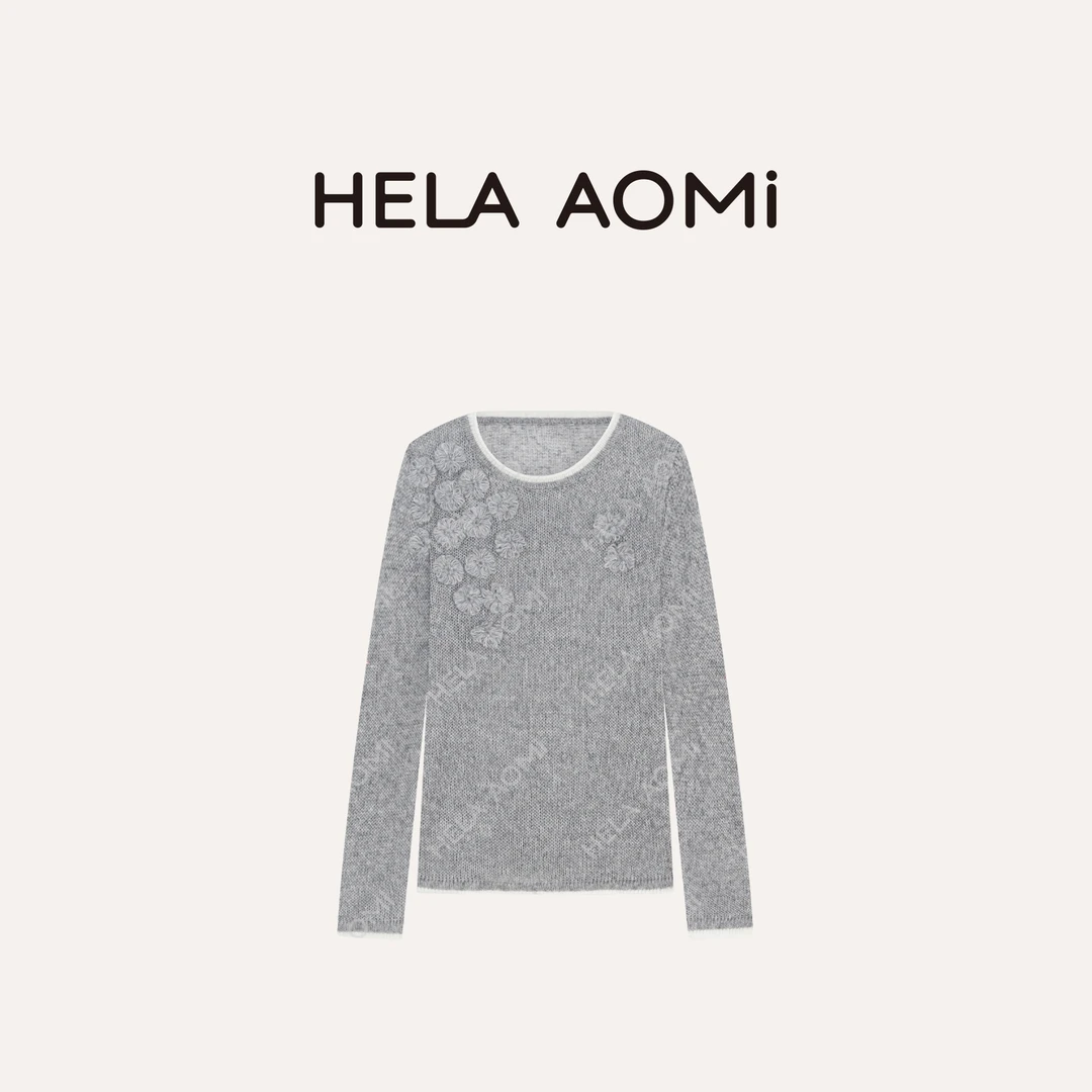 HELA AOMI“手工钩花”绵羊毛59.4%山羊绒拼色针织衫CY5CC33418