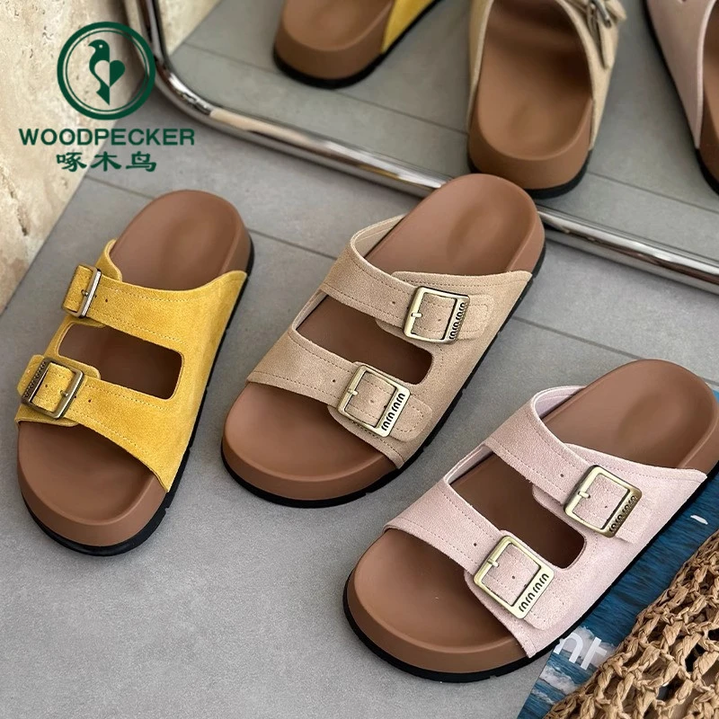 啄木鸟厚底一字带勃肯拖鞋女2025新款夏季增高凉拖度假风沙滩鞋