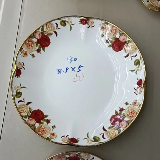 新疆西藏拍2个包邮金秋玫瑰手工拍金口径31.5厘米高5厘米大盘鸡盘