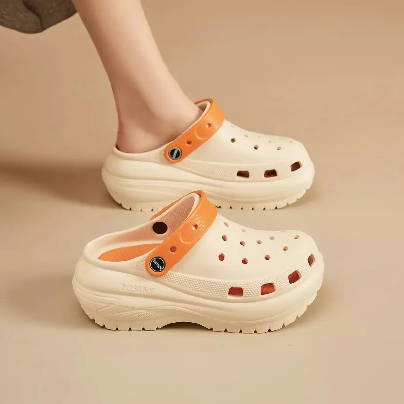 卓诗尼增高洞洞鞋女半拖凉鞋2025夏季包头厚底凉拖鞋外穿溯溪凉鞋