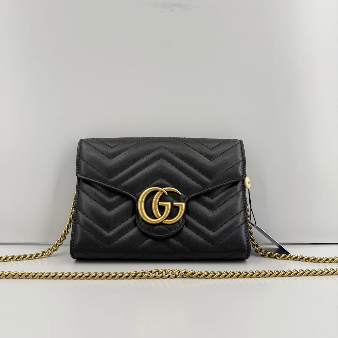 95新 GUCCI/古驰 优选/马蒙woc黑色链条包/20×14×4/Z12103
