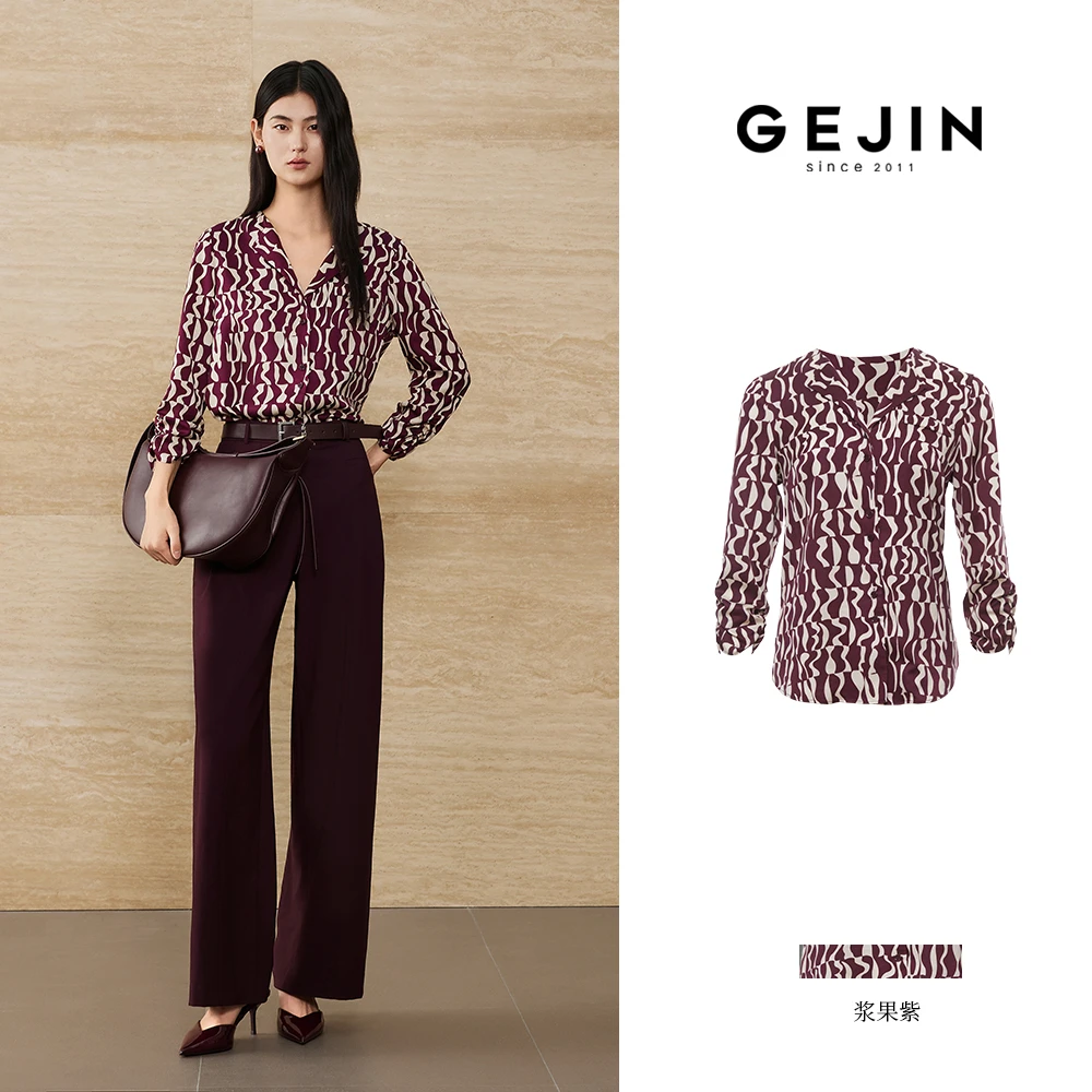 GEJIN/歌锦新款几何图形复古时尚小众百搭显瘦衬衫9312522330