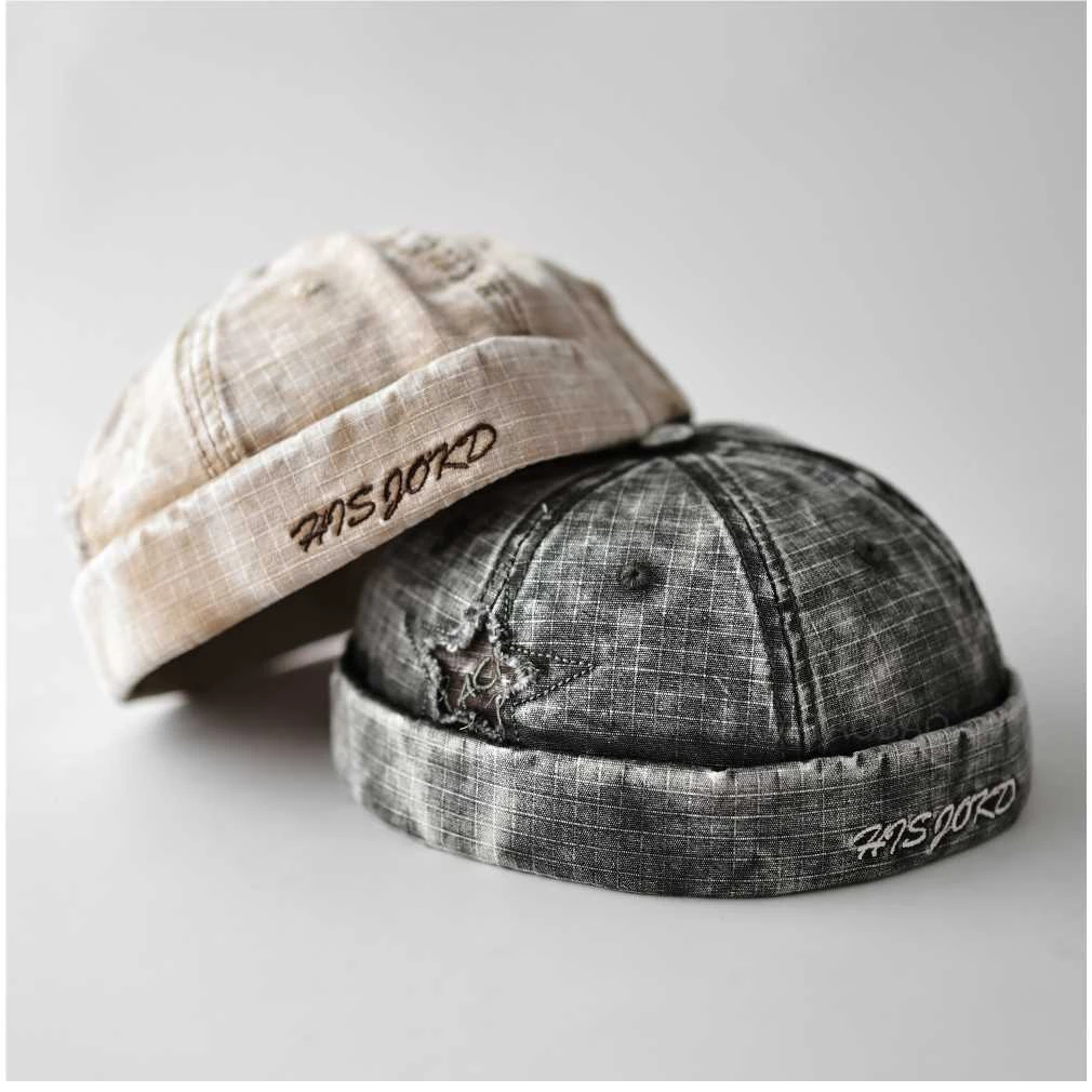 字母刺绣破洞五角星瓜皮帽男女同款时尚潮流休闲百搭简约地主帽