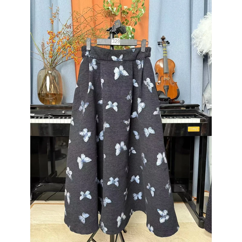 （现）显瘦气质时尚半身裙百搭扎染大摆印花双层复古秋冬300-399