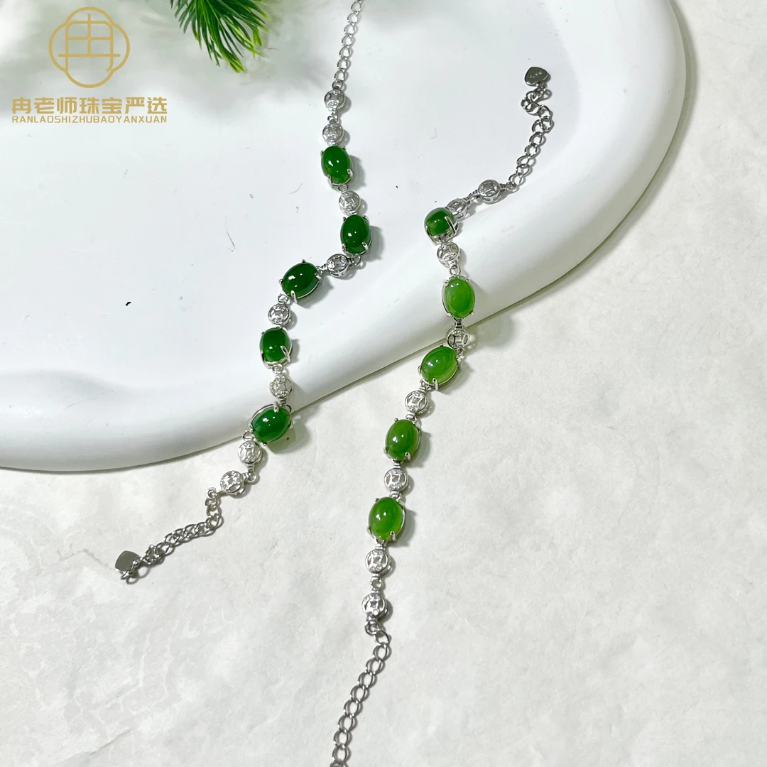 XFY34天然和田玉S925银镶嵌手链9*7*6mm多样性发其一