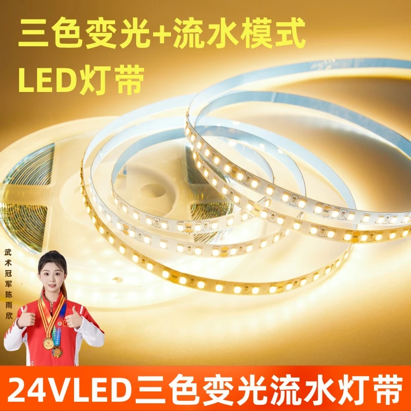 led灯带三色变光流水灯条低压24v客厅吊顶氛围线形灯贴片软灯条