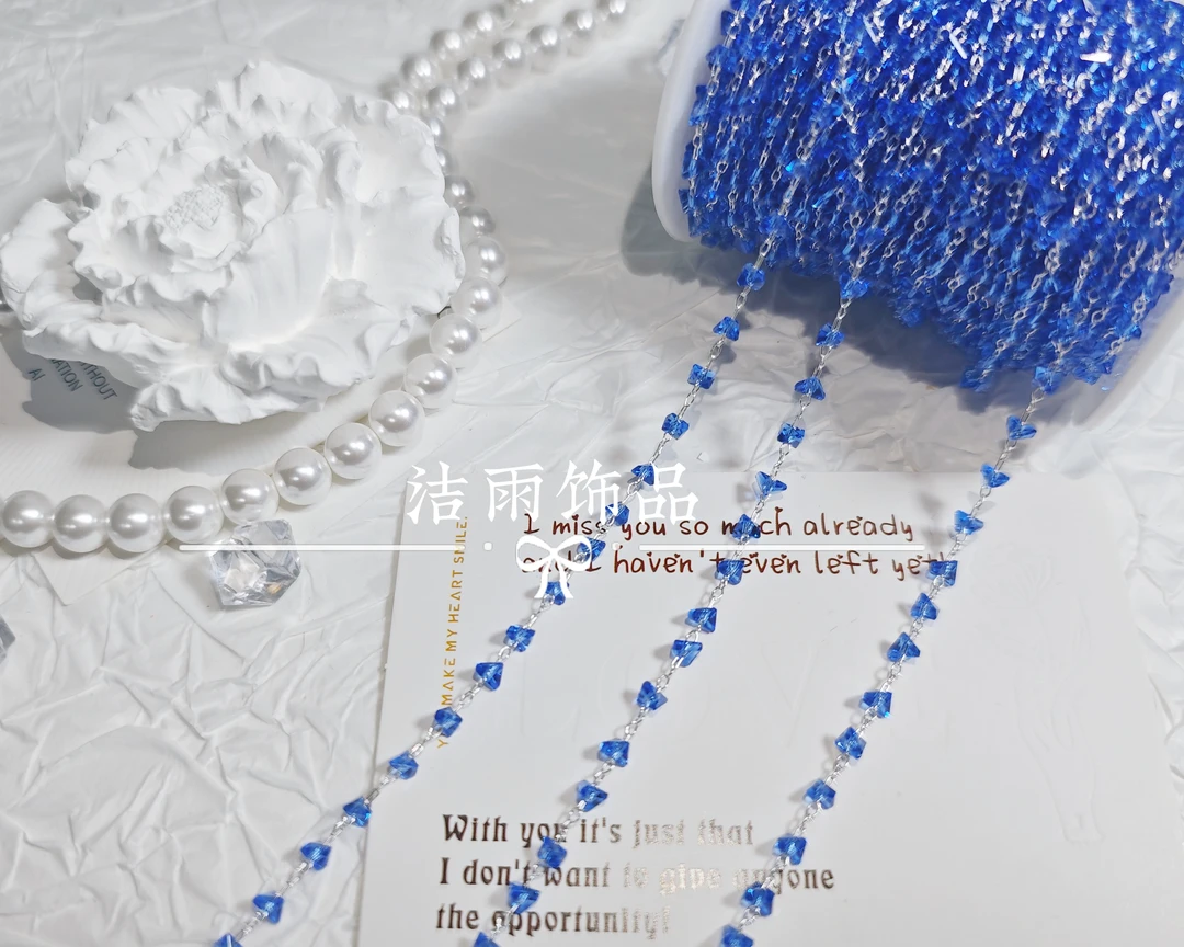 (洁雨饰品DIY) L00388 高级克蓝因蓝银底4mm三角晶晶DIY链条