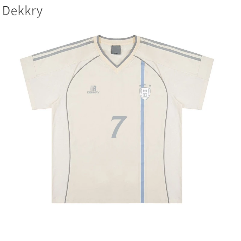 【Dekkry】美式潮牌复古撞色夏季休闲百搭重磅高街V领纯棉短袖T恤