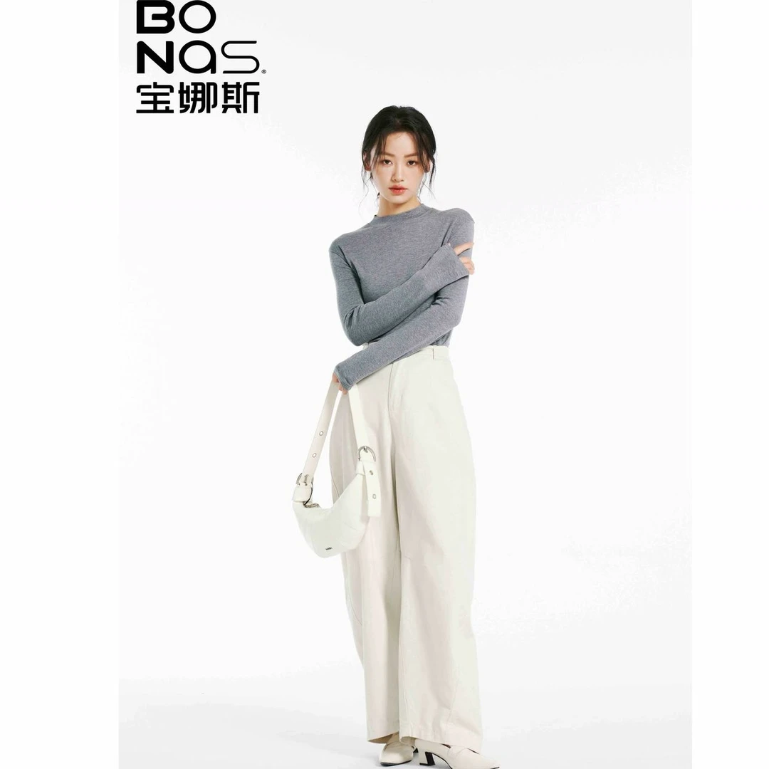 BONAS/宝娜斯秋冬新品羊毛叠穿圆领领打底衫 4462-Y