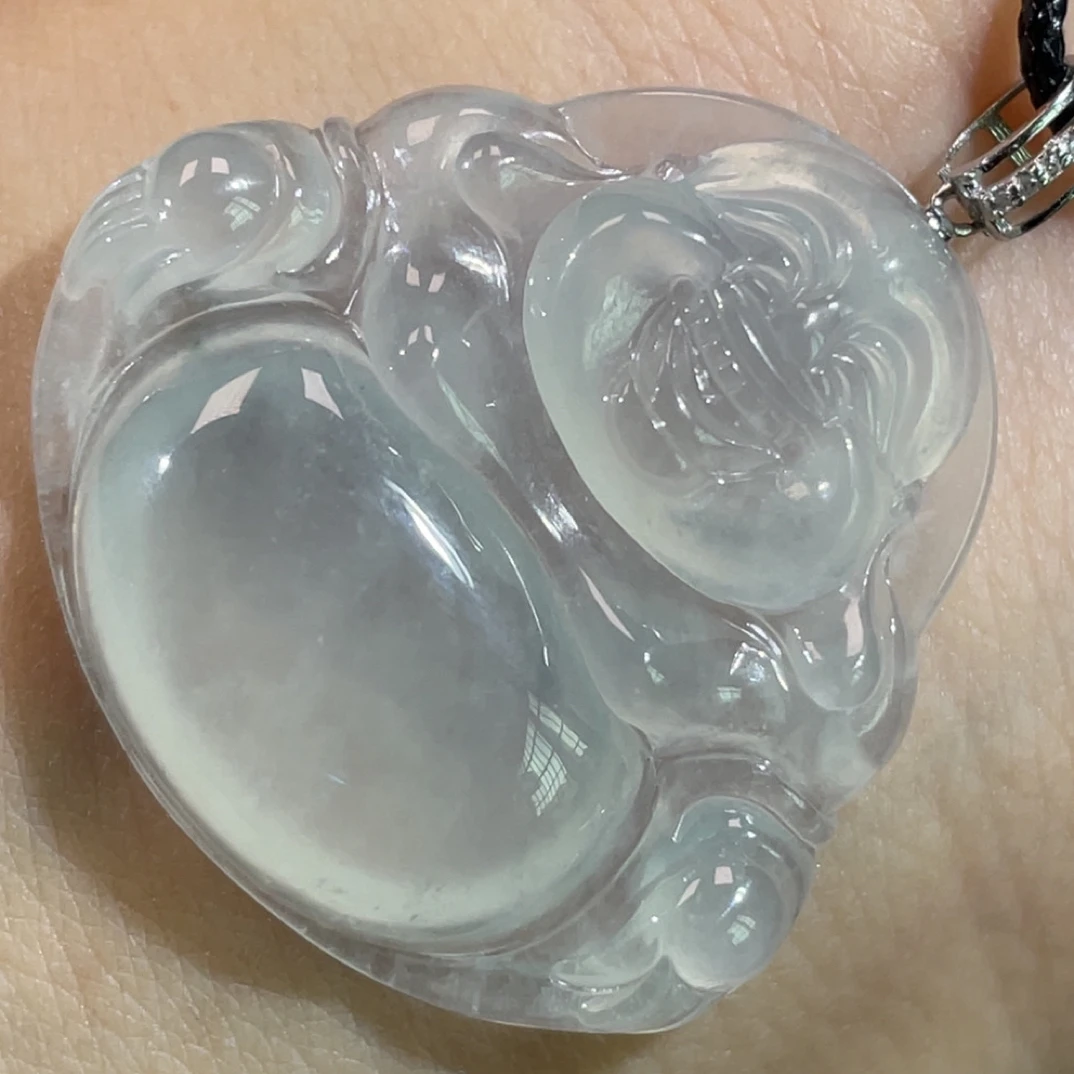 缅甸天然翡翠A货冰种胶感18k镶嵌佛公吊坠