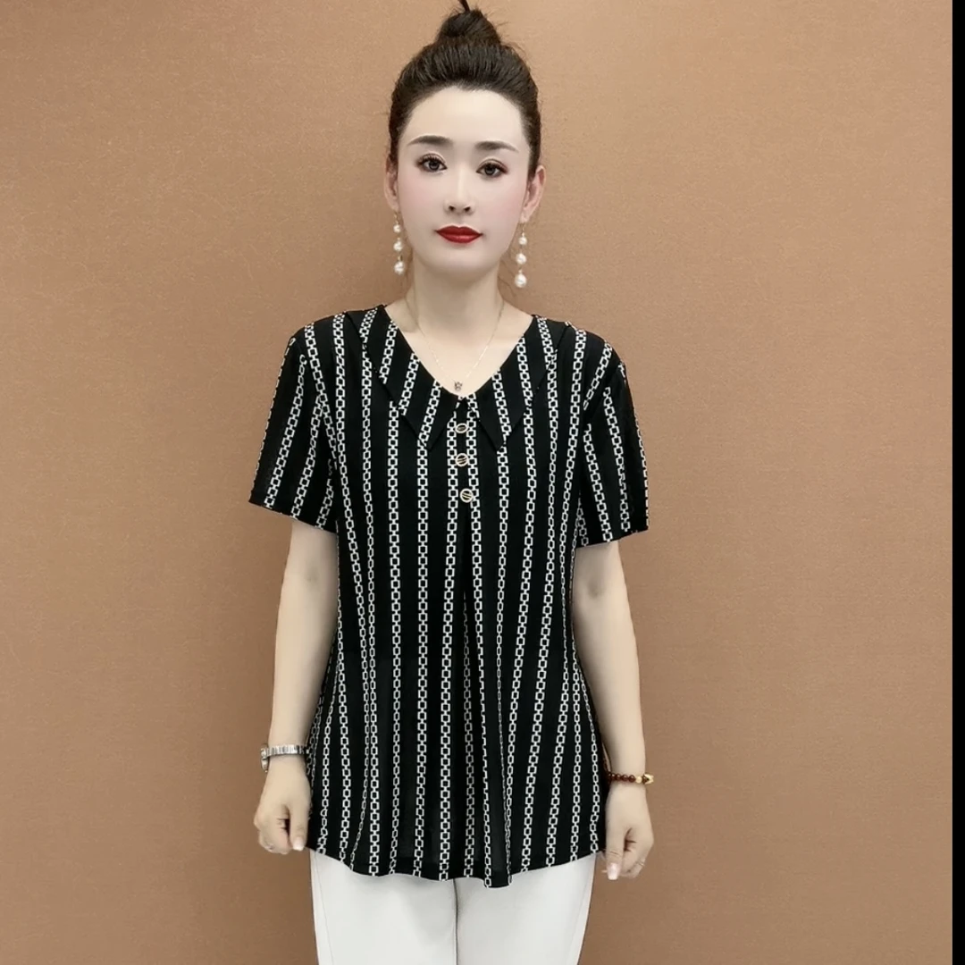 黑白色宽松码T恤夏季新款遮肉显瘦中老年时尚女装