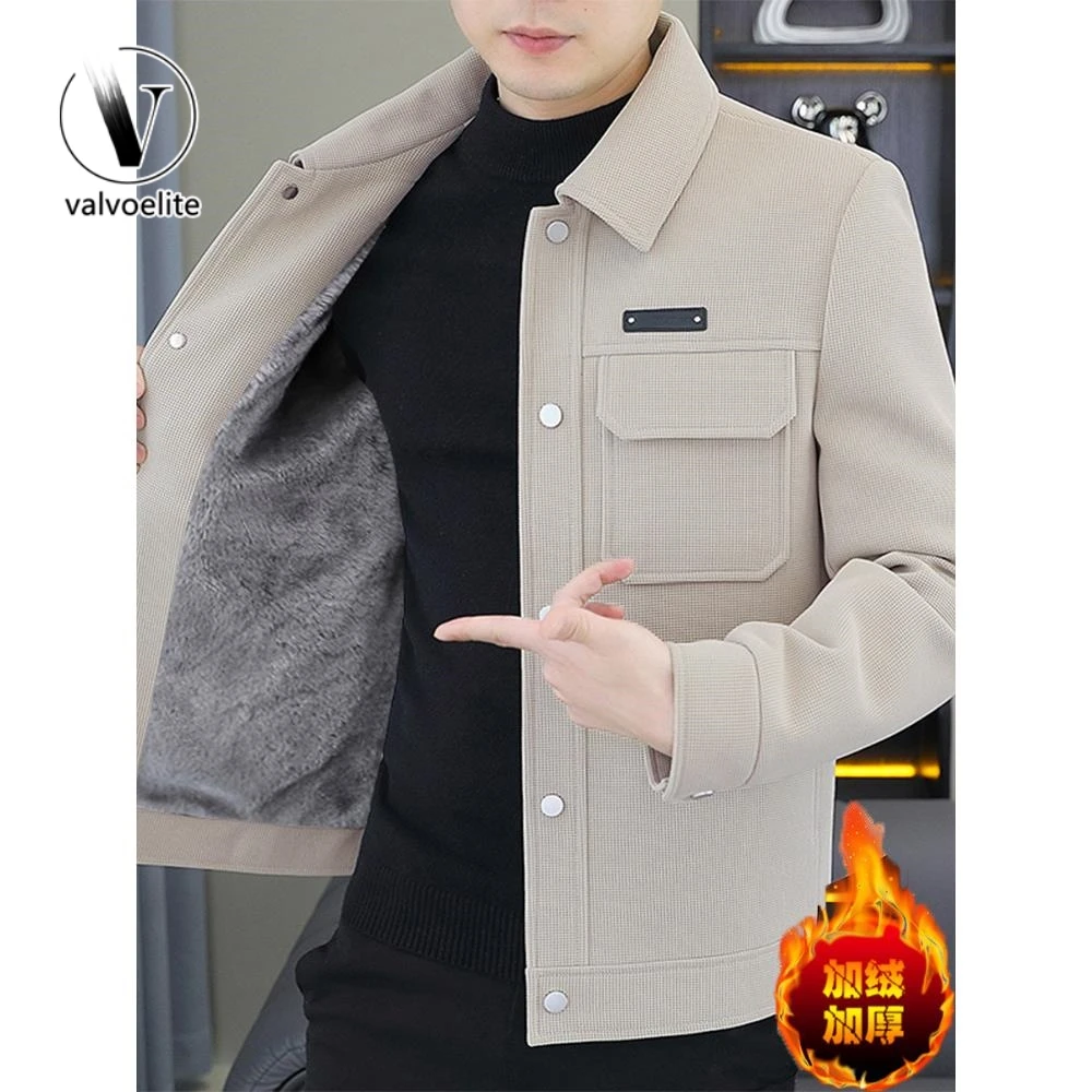 VALVOELITE加绒加厚呢子夹克男士青年百搭工装外套韩版保暖毛呢潮