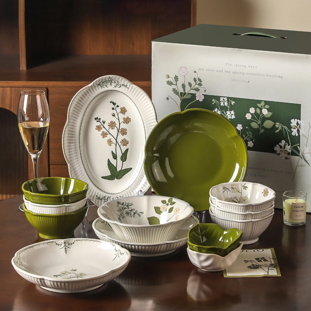 川岛屋法式清新餐具套装家用碗盘筷碗具碗碟礼盒新婚乔迁新居礼物