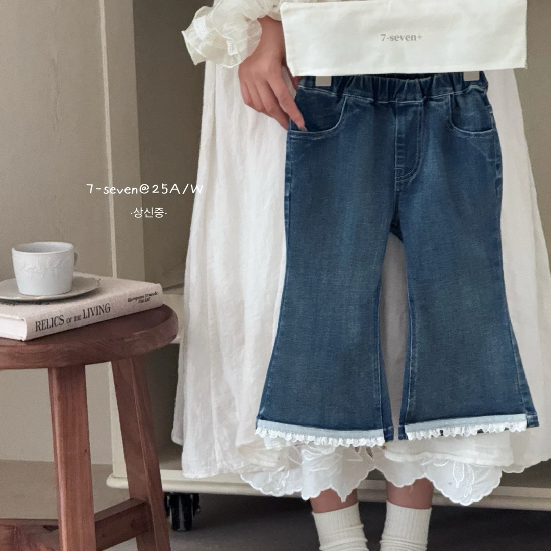 7-seven正品25秋女童牛仔裤休闲喇叭裤长裤牛仔裤花边百搭款