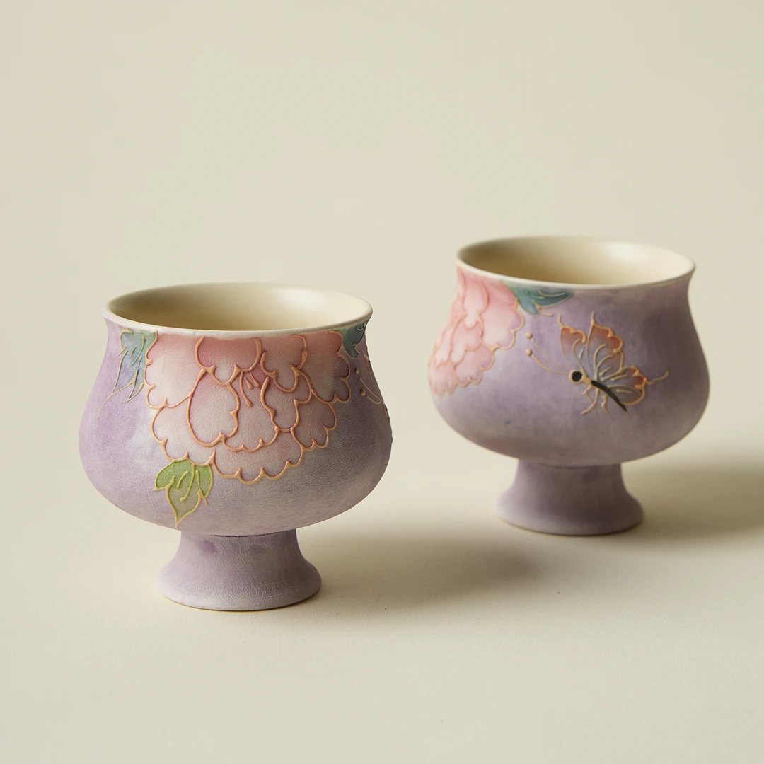 手绘堆雕紫烟牡丹弥生主人杯精致家用泡茶功夫茶具