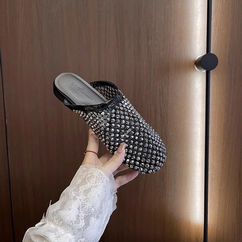 夏天水钻玛丽珍包头拖鞋女2025新款夏季外穿小香风半托单鞋凉拖鞋
