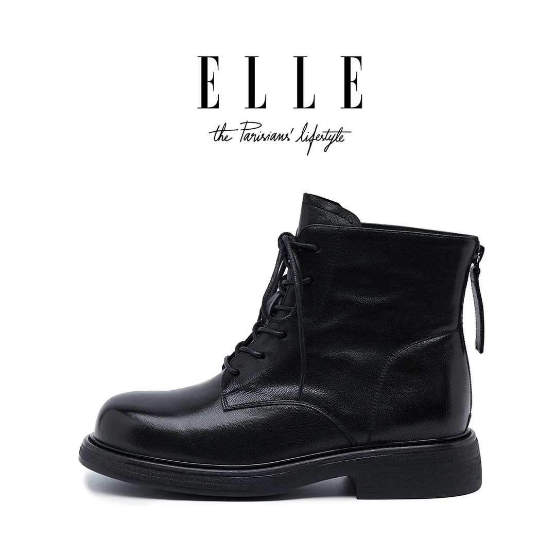 ELLE巨好看复古系带马丁靴女今年流行的显瘦显脚小短靴粗跟工装靴