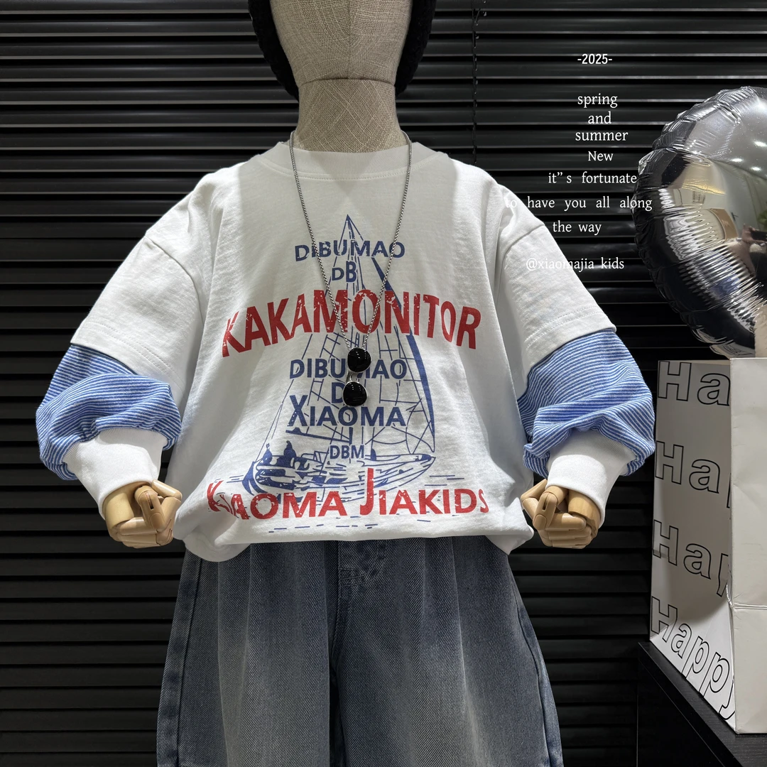 现货-儿童春季纯棉韩版卫衣D-5258欧若风穿搭打底衫潮流宽松上衣