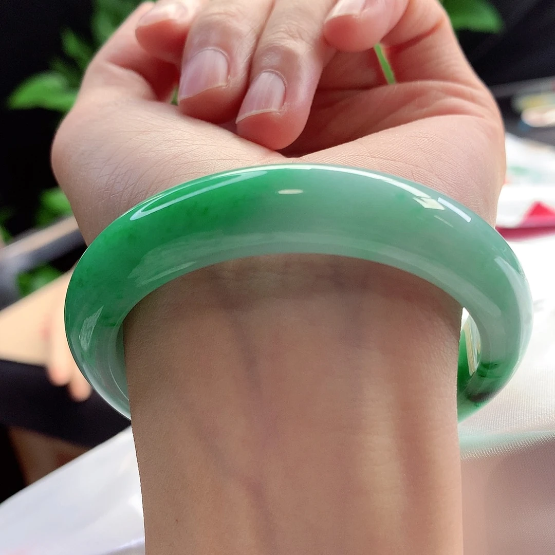 未镶嵌手镯翡翠56-57圈口满色满绿种老肉细零毛孔6号