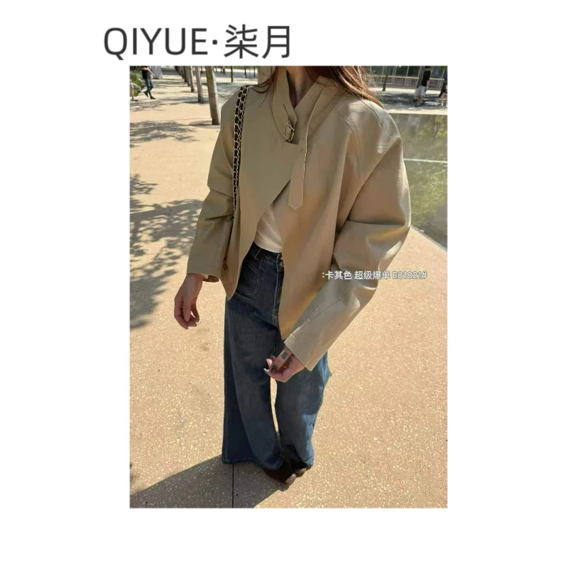 QIYUE·柒月秋冬新款短款韩版风衣百搭显瘦