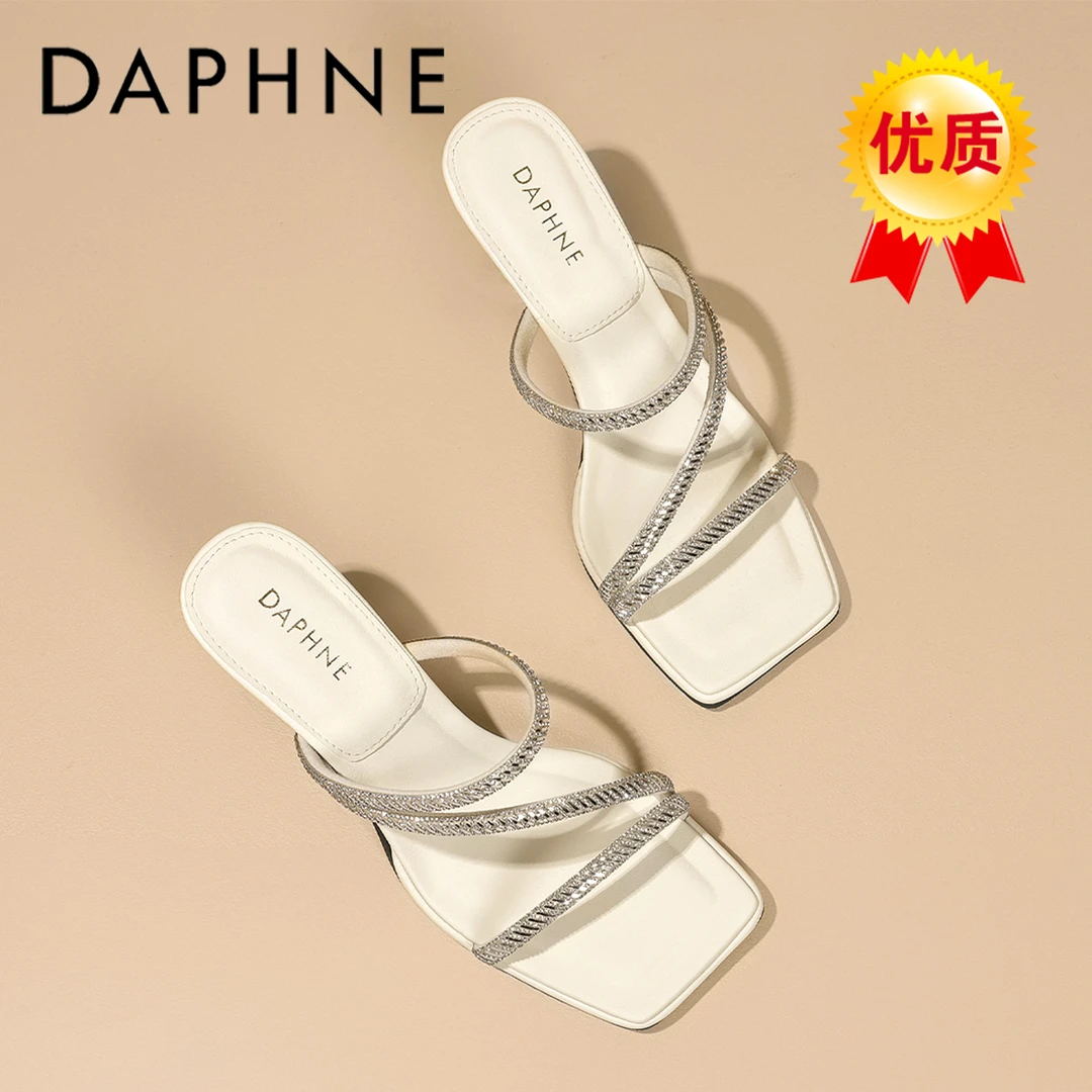 达芙妮女士细跟高跟鞋2025夏季新款露趾外穿百搭仙女风优雅一字拖