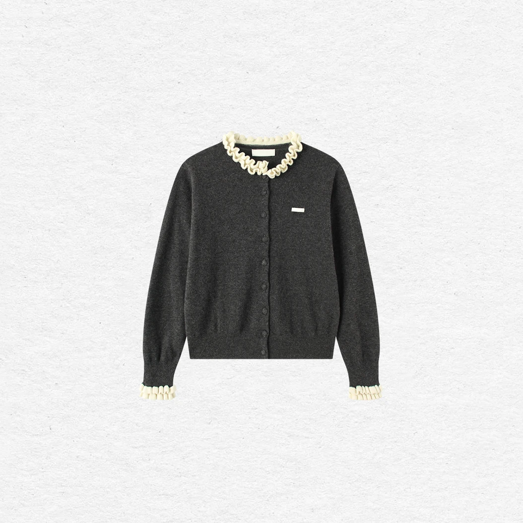 【木耳边】针织毛针织衫女士串珠领口衫毛衣秋冬简约百搭251024