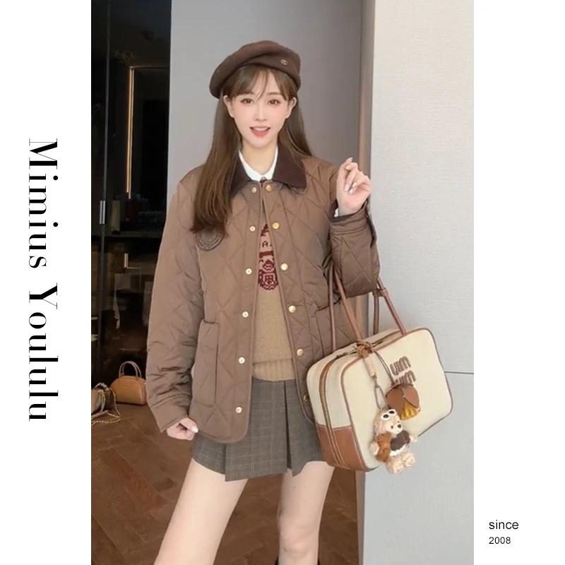 【mimius】游鹿鹿 【摩登时代】复古棕翻领撞色长袖外套 F07425