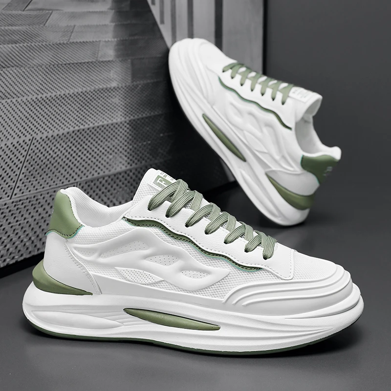 男鞋2025秋季新款透气网面休闲运动板鞋青少年增高小白跑步老爹鞋