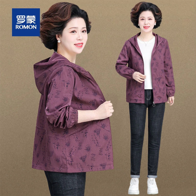 罗蒙中老年妈妈秋装小个子女士春秋外套夹克新款老年人大码风衣女