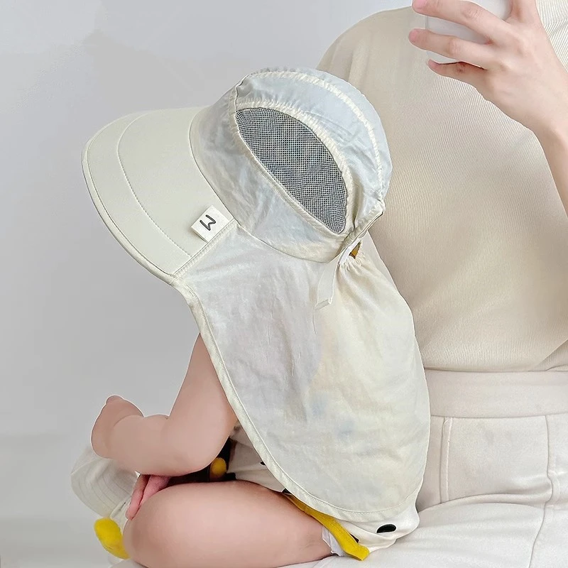 宝宝夏季薄款透气大帽檐防紫外线遮阳帽男童女童披肩护脖太阳帽潮
