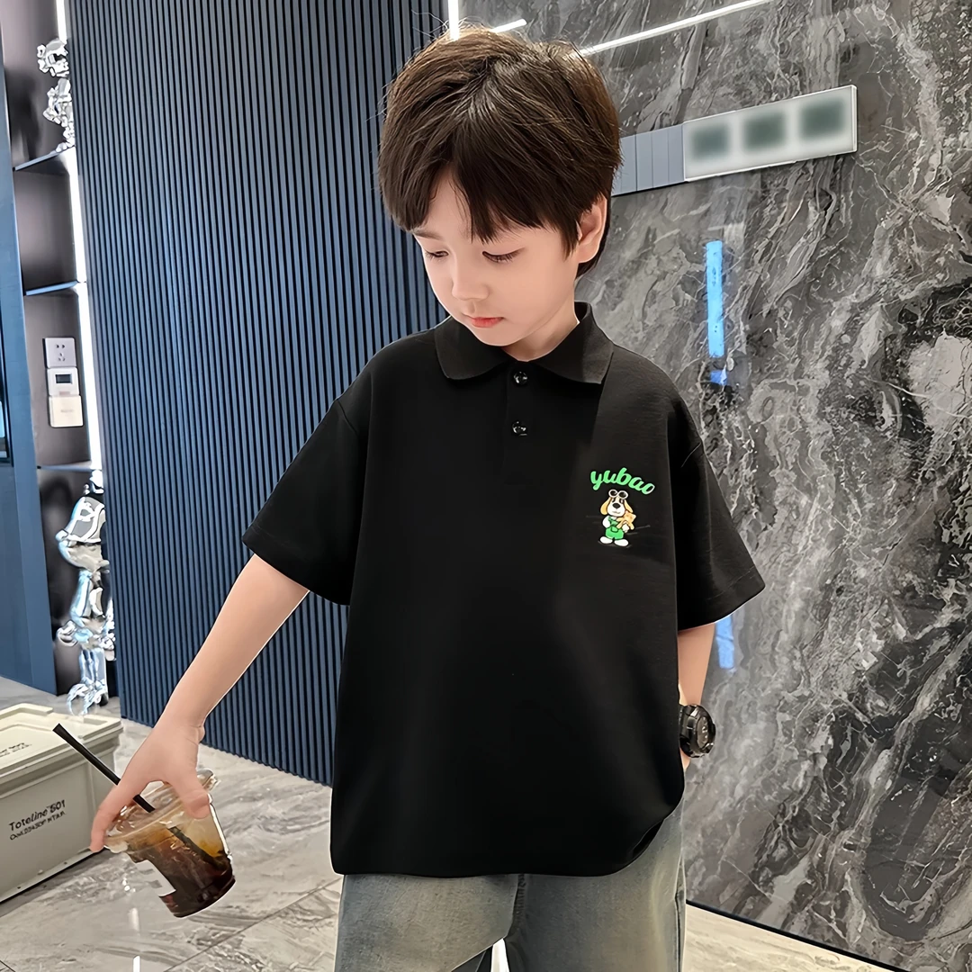 男童polo衫短袖T恤儿童夏季2025新款中大童男孩翻领印花纯棉上衣