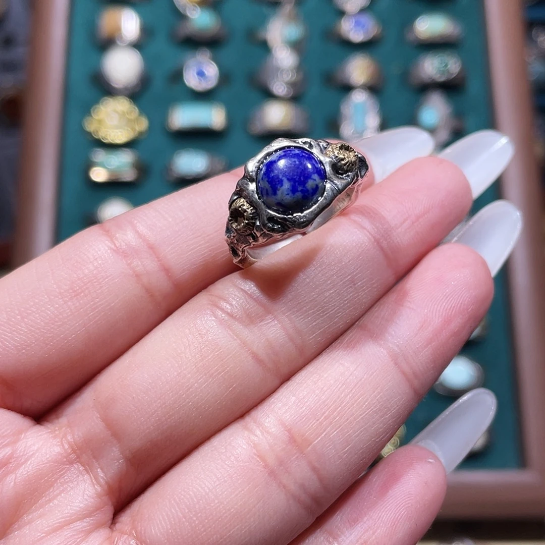 没***风青金石银S925镶嵌戒指