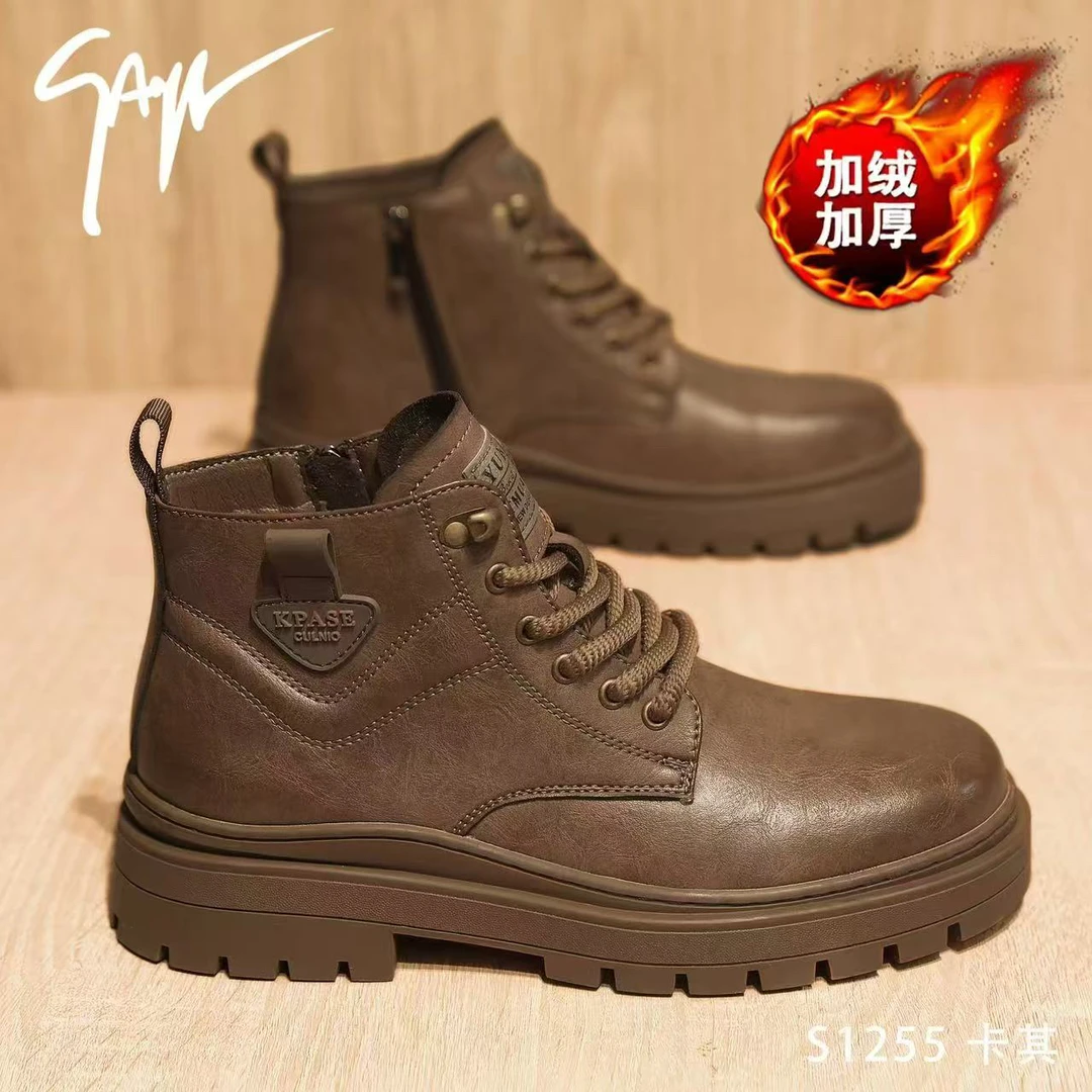 1255-1男鞋冬季工装靴真皮马丁靴短靴男士英伦风复古皮鞋B6