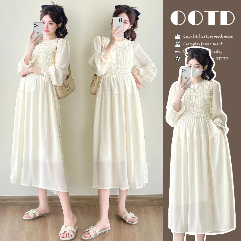 孕妇装夏装2025新款夏季气质文艺简约舒适大码中长款九分袖连衣裙