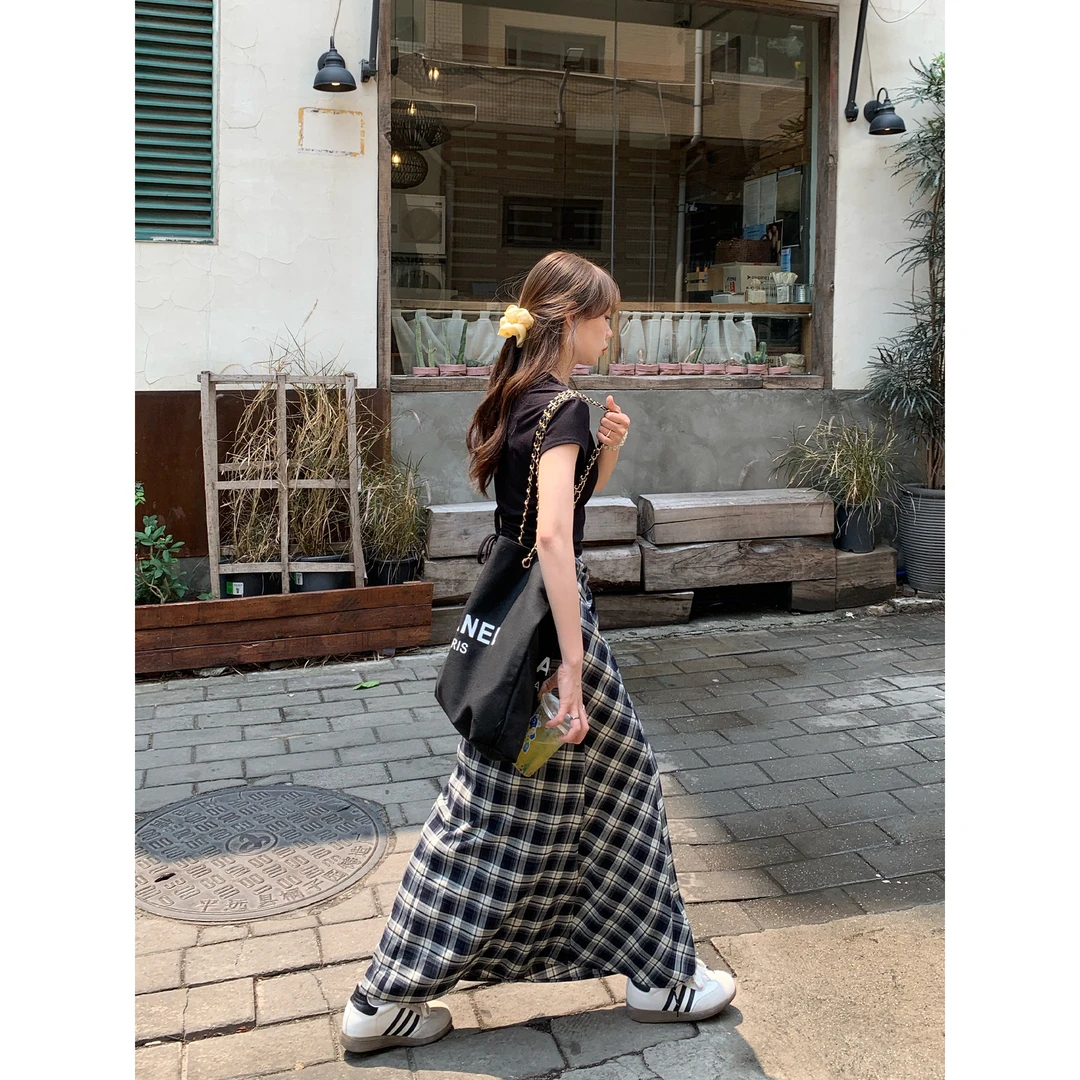 切糕自制【时髦配方】小个子春夏出行女小众设计感格子洋气半身长裙