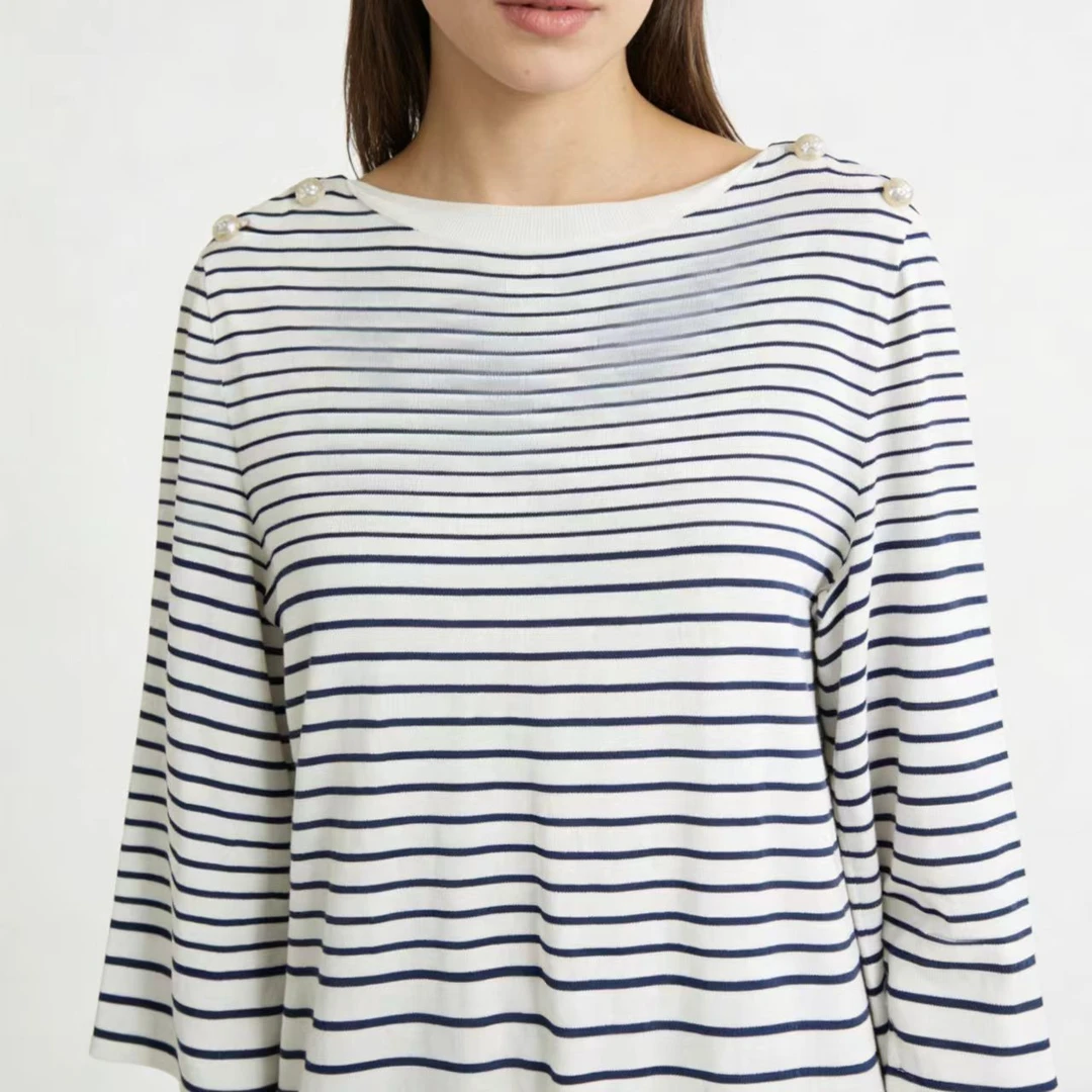 99新 Chanel/香奈儿 珍珠扣条纹连衣裙 42 17624954