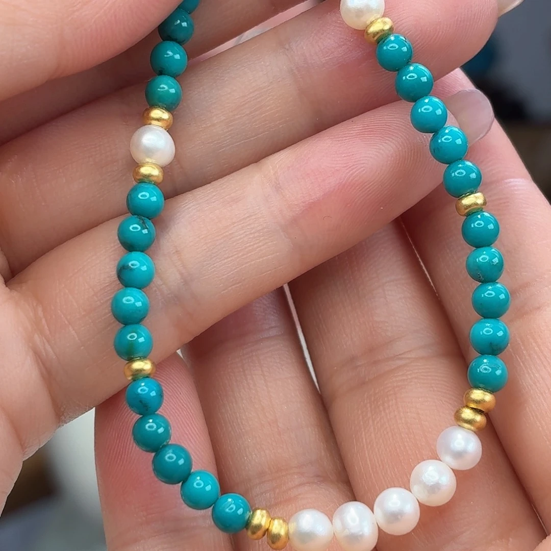 银S925镀金镶嵌绿松石手链