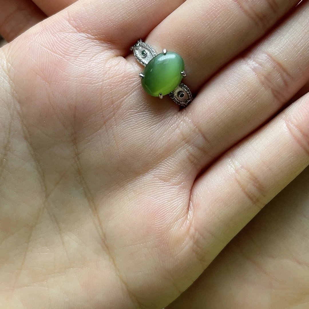 和田玉（碧玉）银S925镀金镶嵌颈饰戒指