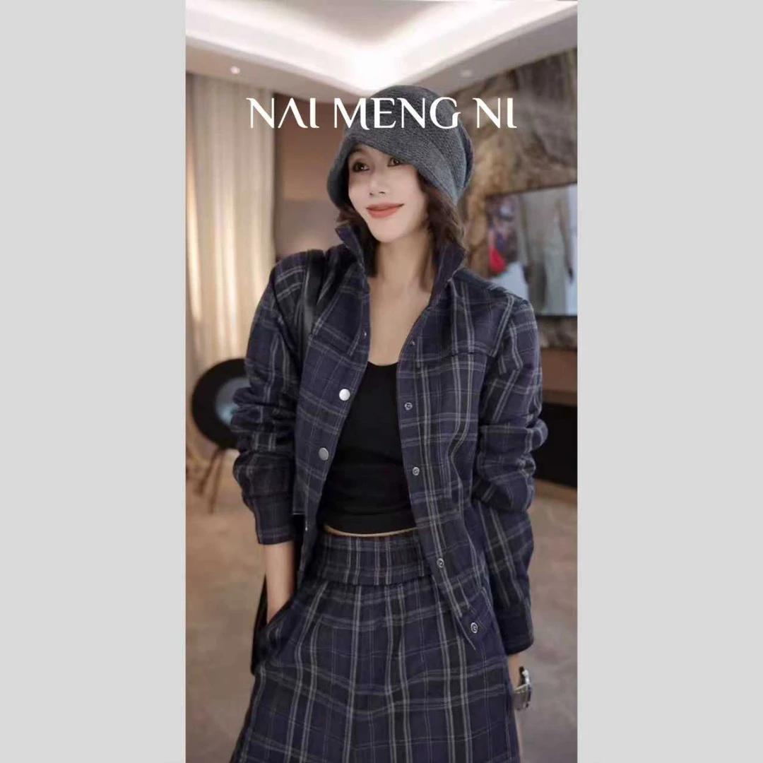 NMN王火火&设计师时尚格子分体阔腿裤套装 28HH0019