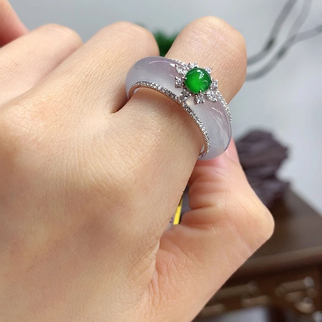 翡翠戒指18K金镶嵌17-18号一套