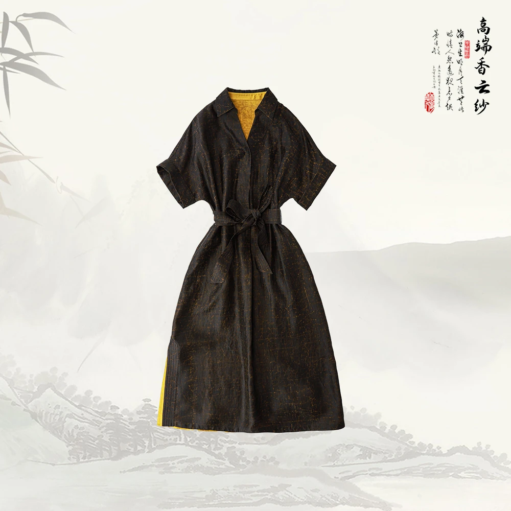 品牌新款圆领短袖简约收腰气质连衣裙529497显瘦